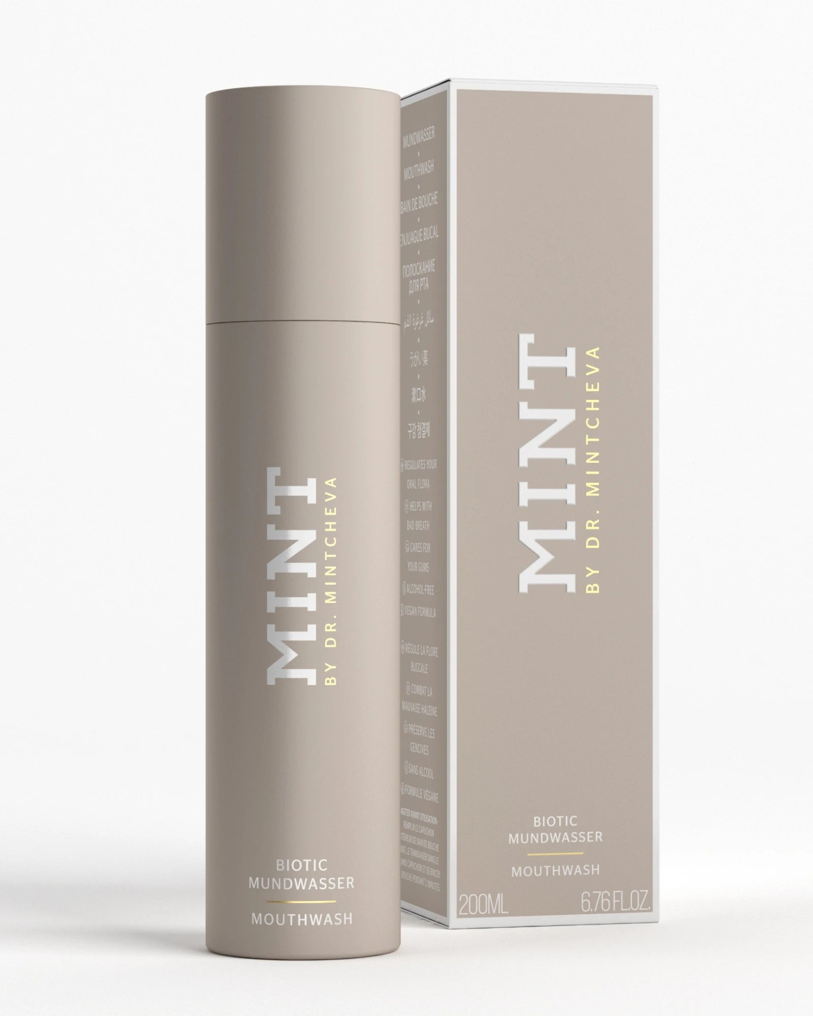 Produktfoto MINT Biotic Mundwasser mit Verpackung