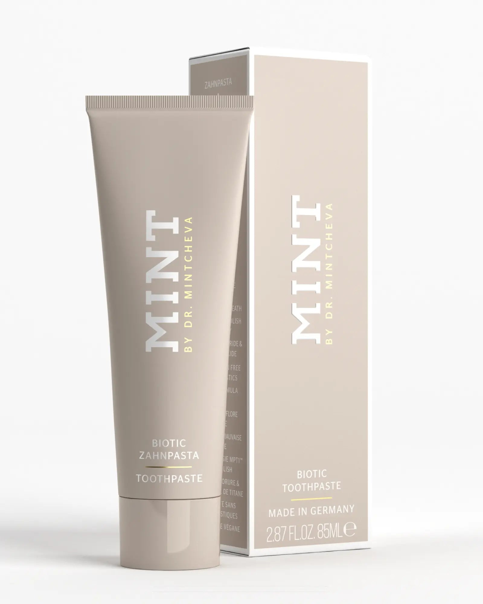 Produktfoto MINT Biotic Zahnpasta mit Verpackung