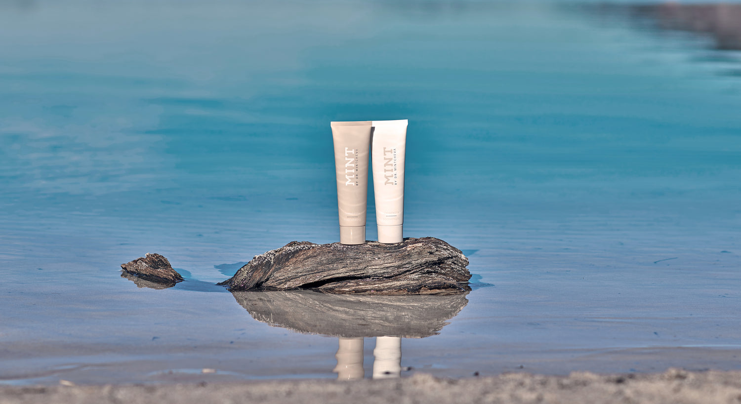 Produktfoto MINT Tuben hell und dunkel auf Stein