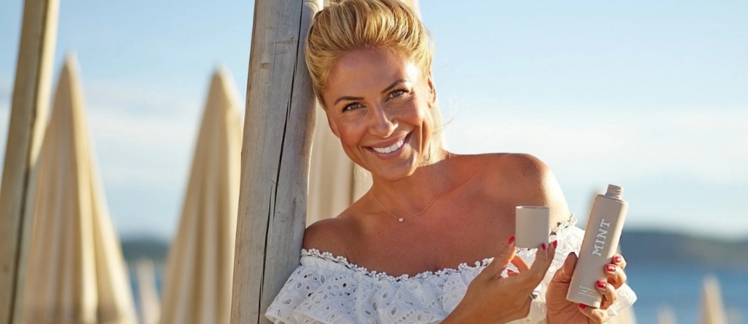 Dr. Mintcheva mit MINT Mundwasser am Strand