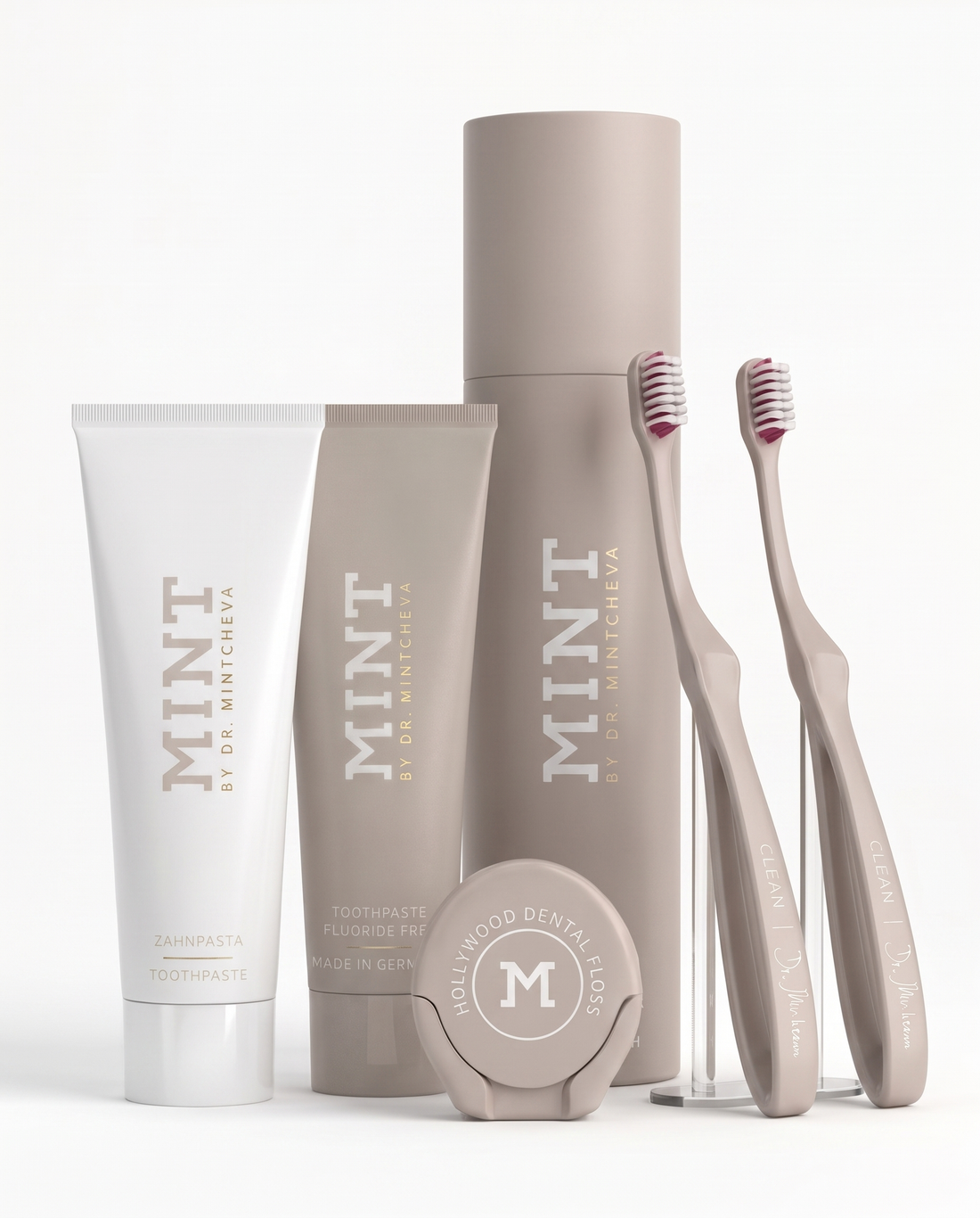 MINT Classic Abo-Set 3 – Zahnpasta mit & ohne Fluorid, MINTFloss Zahnseide, Mundwasser und Clean Zahnbürste im Doppelpack