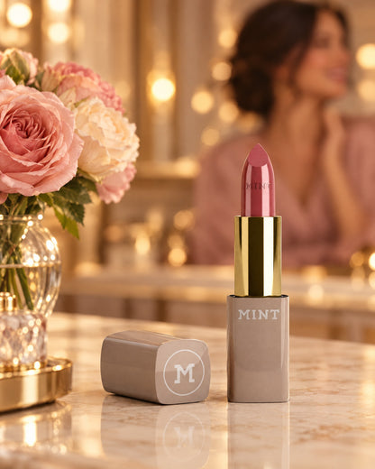 MINT Lippenstift Velvet Rosé auf dem Schminktisch