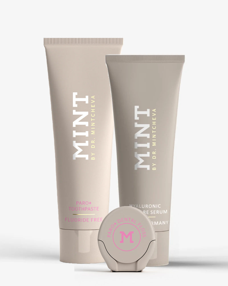 MINT Paro+ Set mit Zahnpasta, Hyaluron Zahnfleischserum und Paro+ Zahnseide